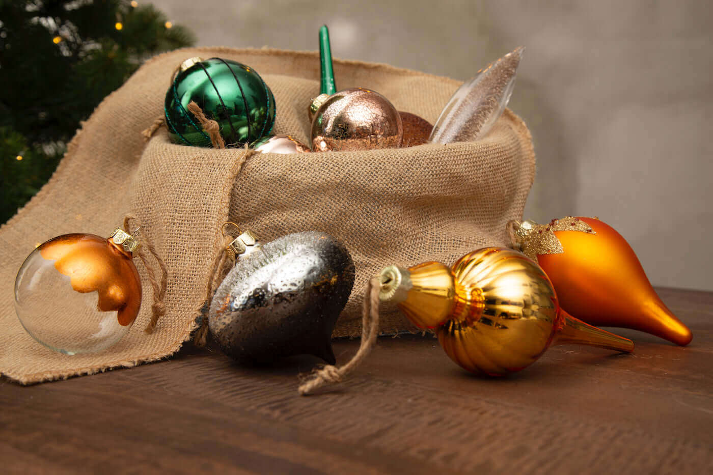 Conjunto de enfeites de vidro natural com 30 peças (laranja queimado, verde) edição limitada