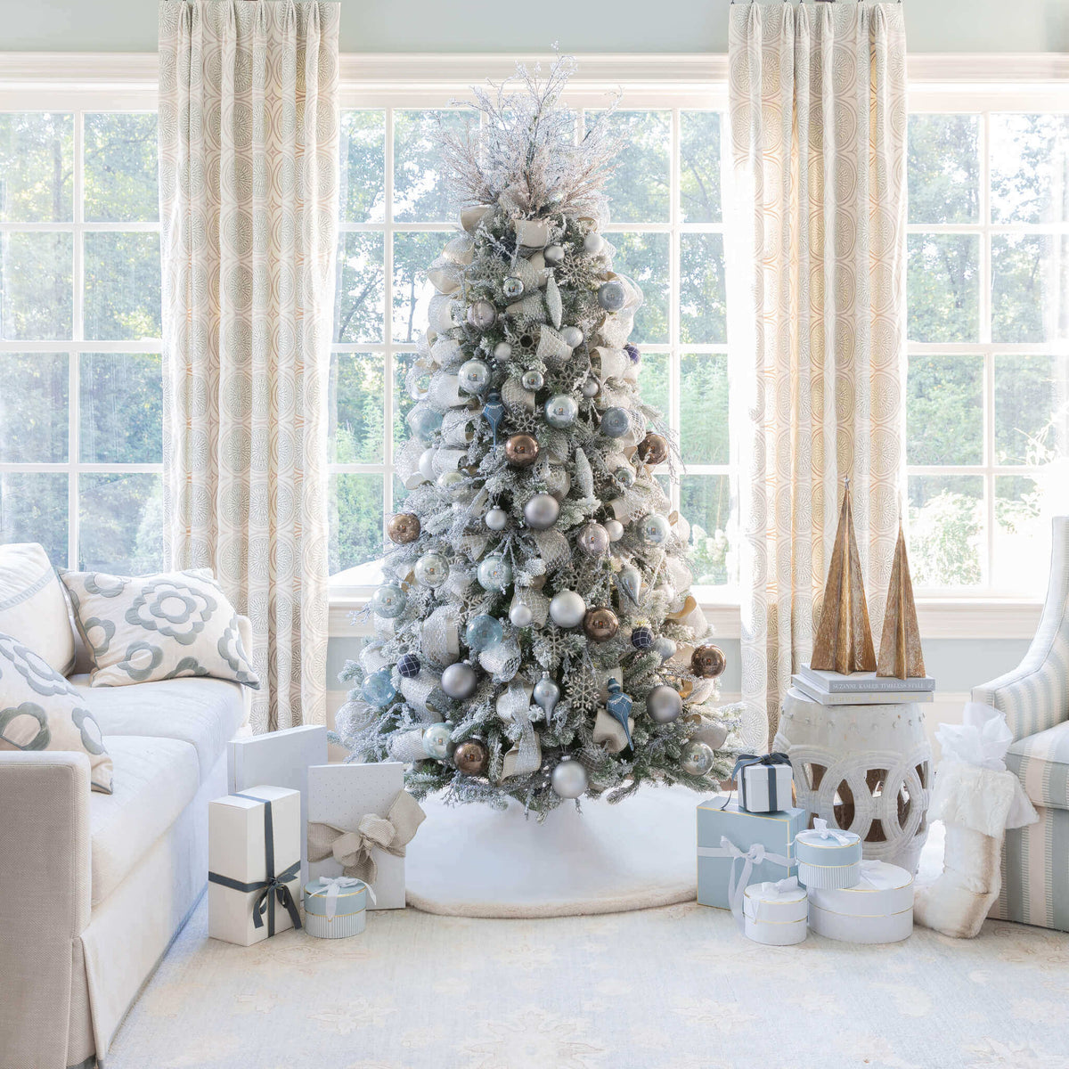 Conjunto de enfeites de vidro Winter Wonderland com 15 peças (azul e cinza)