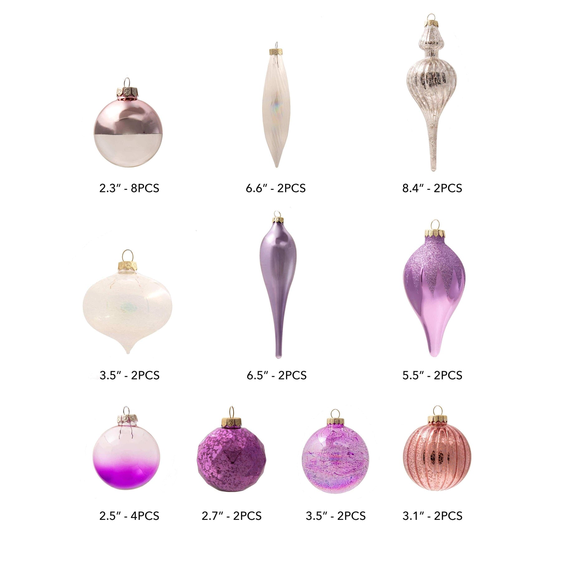 Conjunto de enfeites de vidro Sweet com 30 peças (rosa - roxo) edição limitada