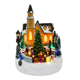 Cenário Vila natalina Igreja com Coral 35cm