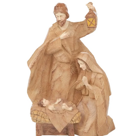 Sagrada Família lapidada em resina marrom 29,5cm