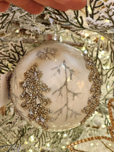 Pendente ornamento de vidro soprado bola Branca e prata 10cm