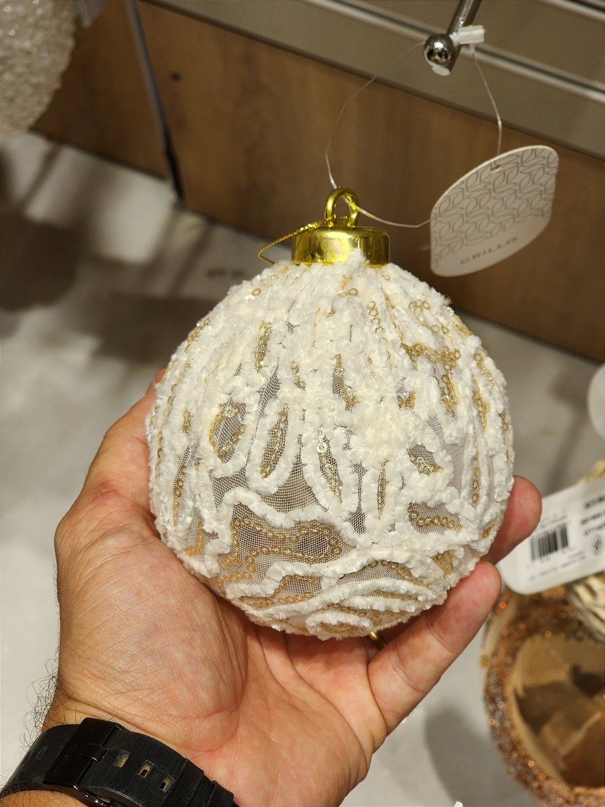 Bola Decorada Branca 10cm 3 unidades