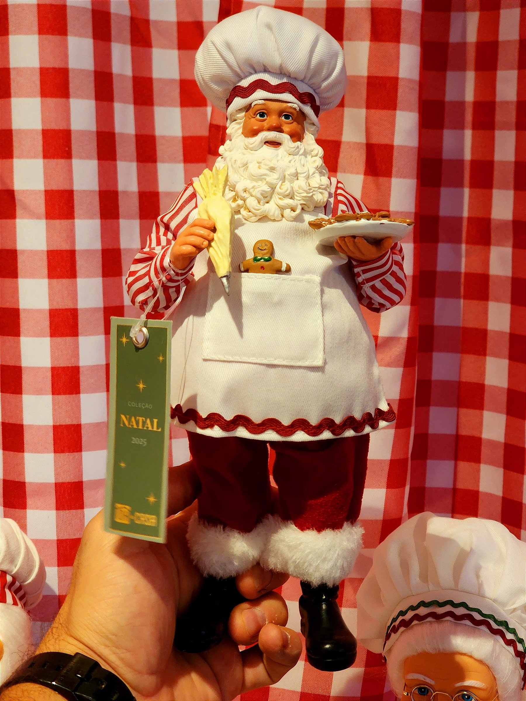Papai Noel colecionável cozinheiro chef 28cm