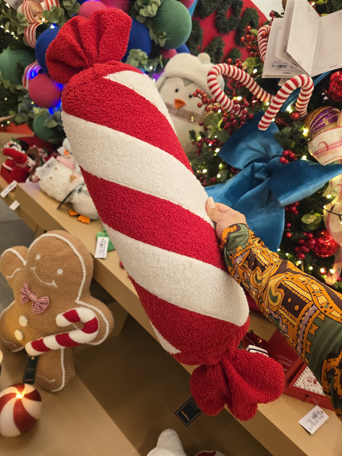 Almofada Candy Cane Vermelho e Branca 40cm