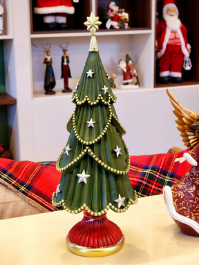 Árvore decorativa com estrelas em resina verde e vermelha 40cm