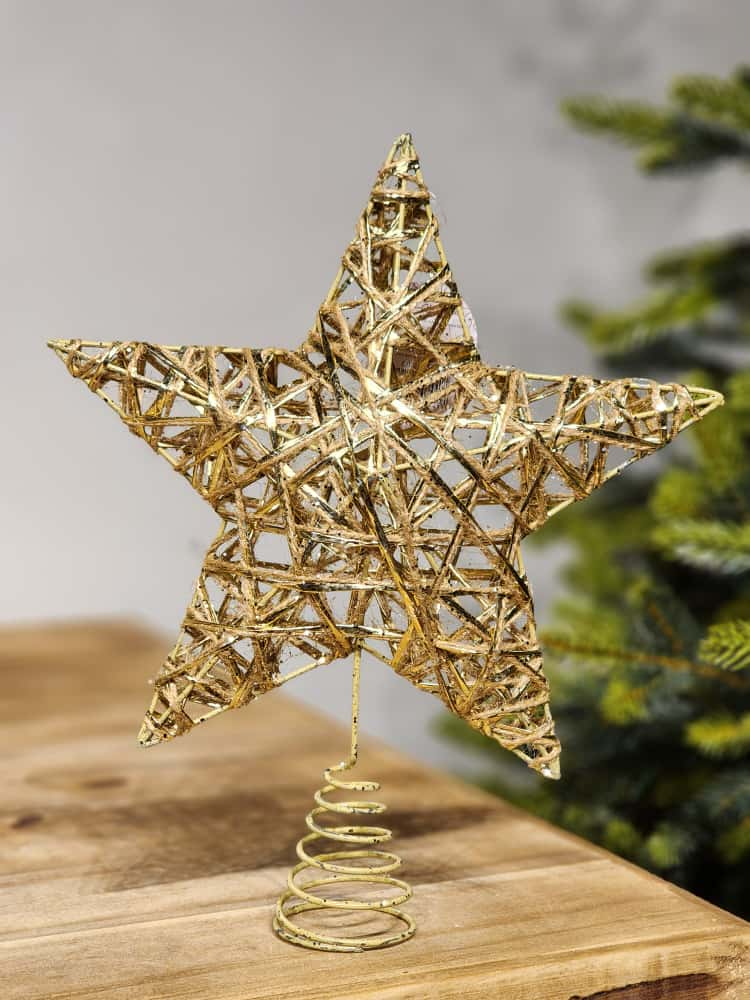 Ponteira estrela aramada dourada 25cm