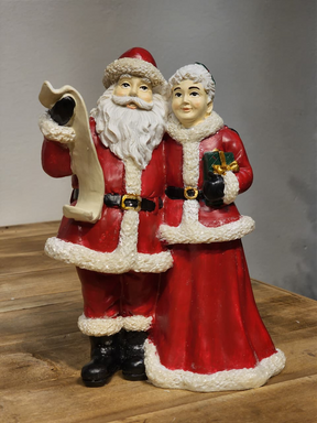 Papai e Mamãe Noel com lista de presentes 23,5cm