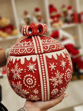 Pote decorativo com tampa bola vermelha 23cm