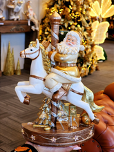 Papai Noel no carrossel dourado e Branco 32cm