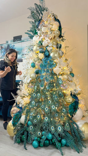 Árvore Real Pavão Turquesa & Dourado Luxo 1,80m