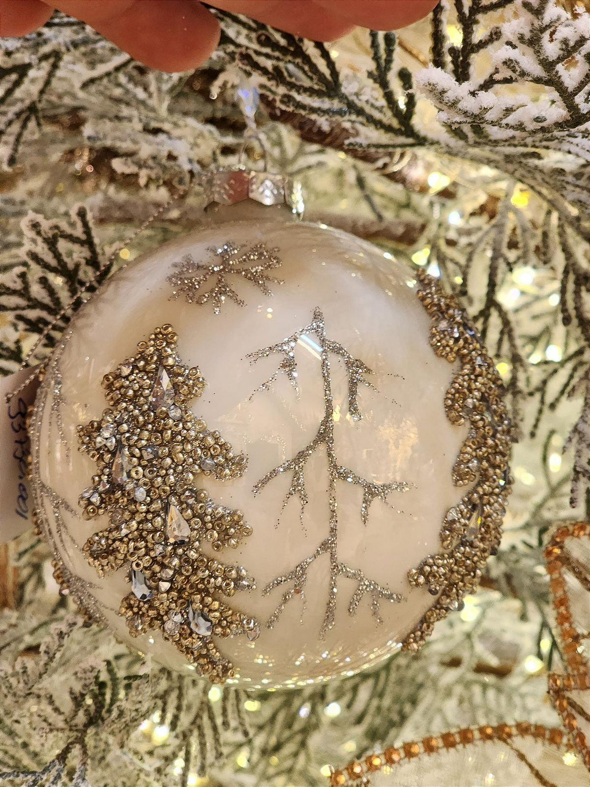 Pendente ornamento de vidro soprado bola Branca e prata 10cm