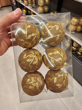 Bola trabalhada com folhas de ouro 8cm 6 unidades