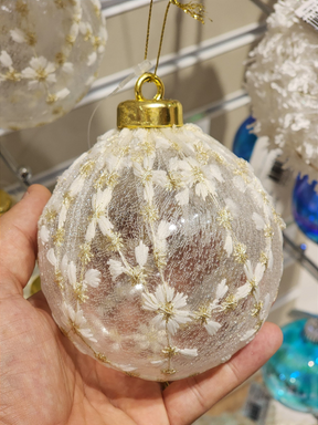 Bola Decorada Branca delicada 10cm 3 unidades