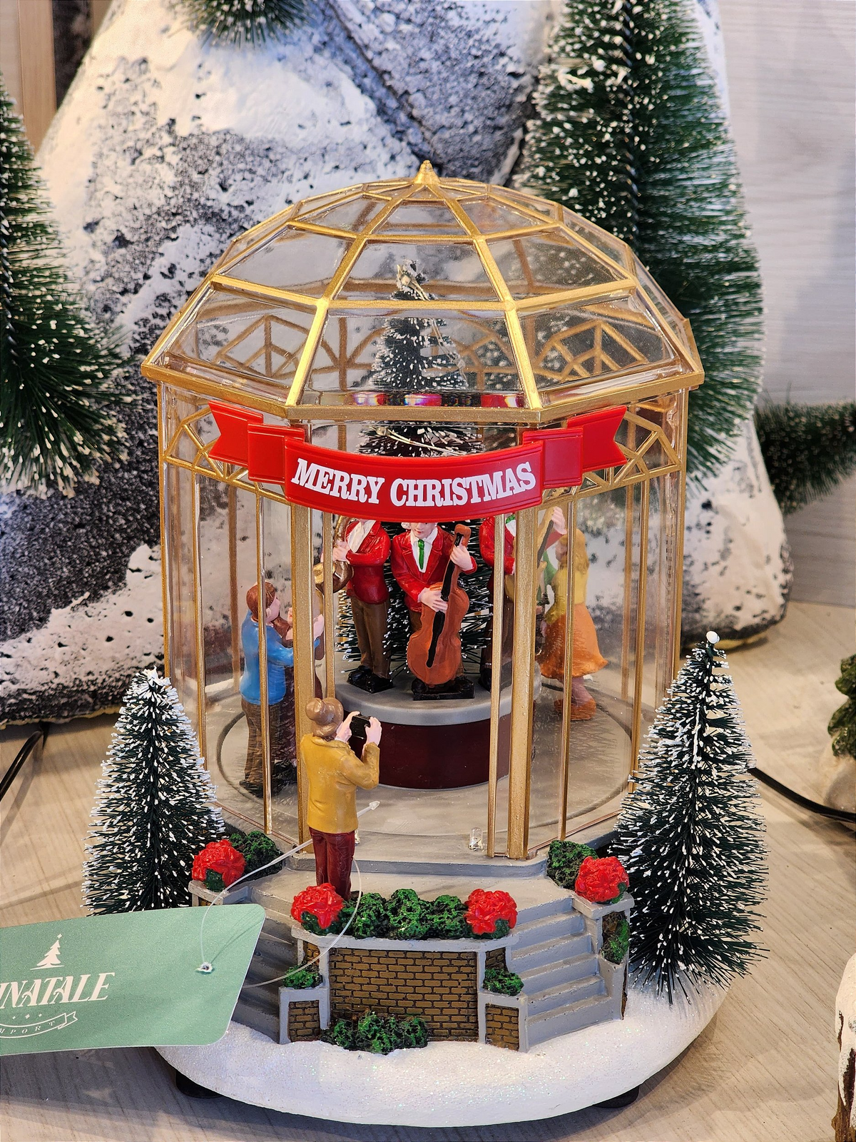 Cenário Vila Natalina Gazebo com Coral 20cm