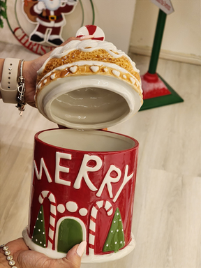 Pote decorativo Merry com tampa vermelho 27cm
