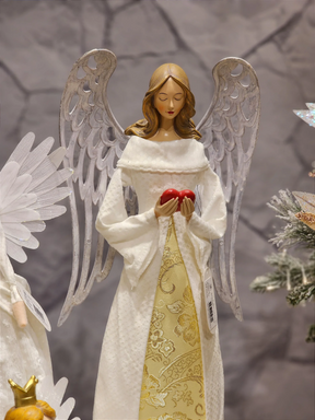 Anjo em resina com Luz branco e dourado 56cm