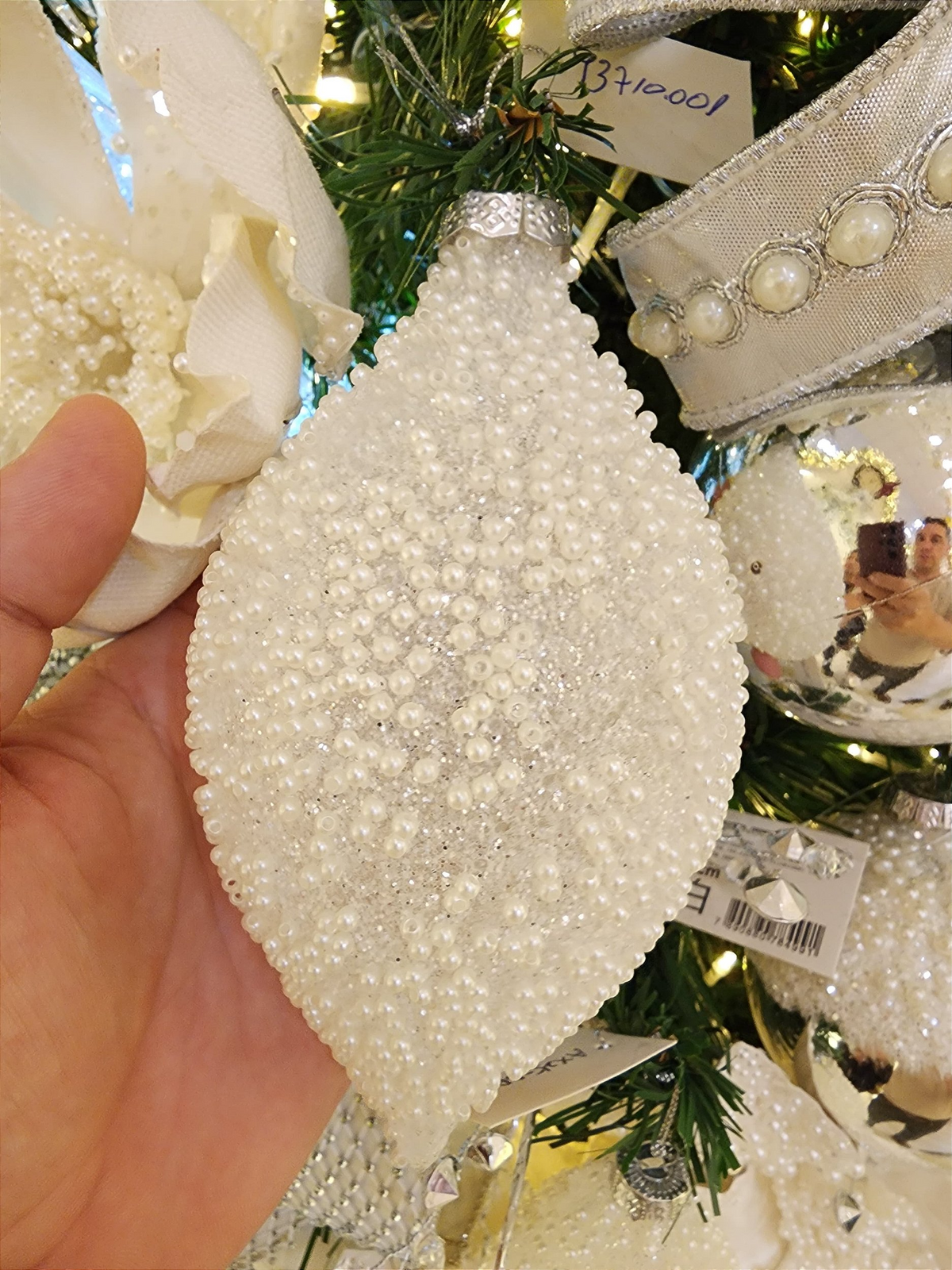 Pendente ornamento vidro soprado pino branco 14cm