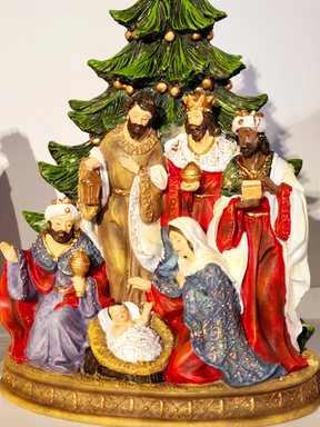 Presépio decorativo em resina com árvore 26cm