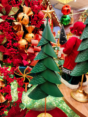 Arvore metal decorativa verde e dourada 84cm