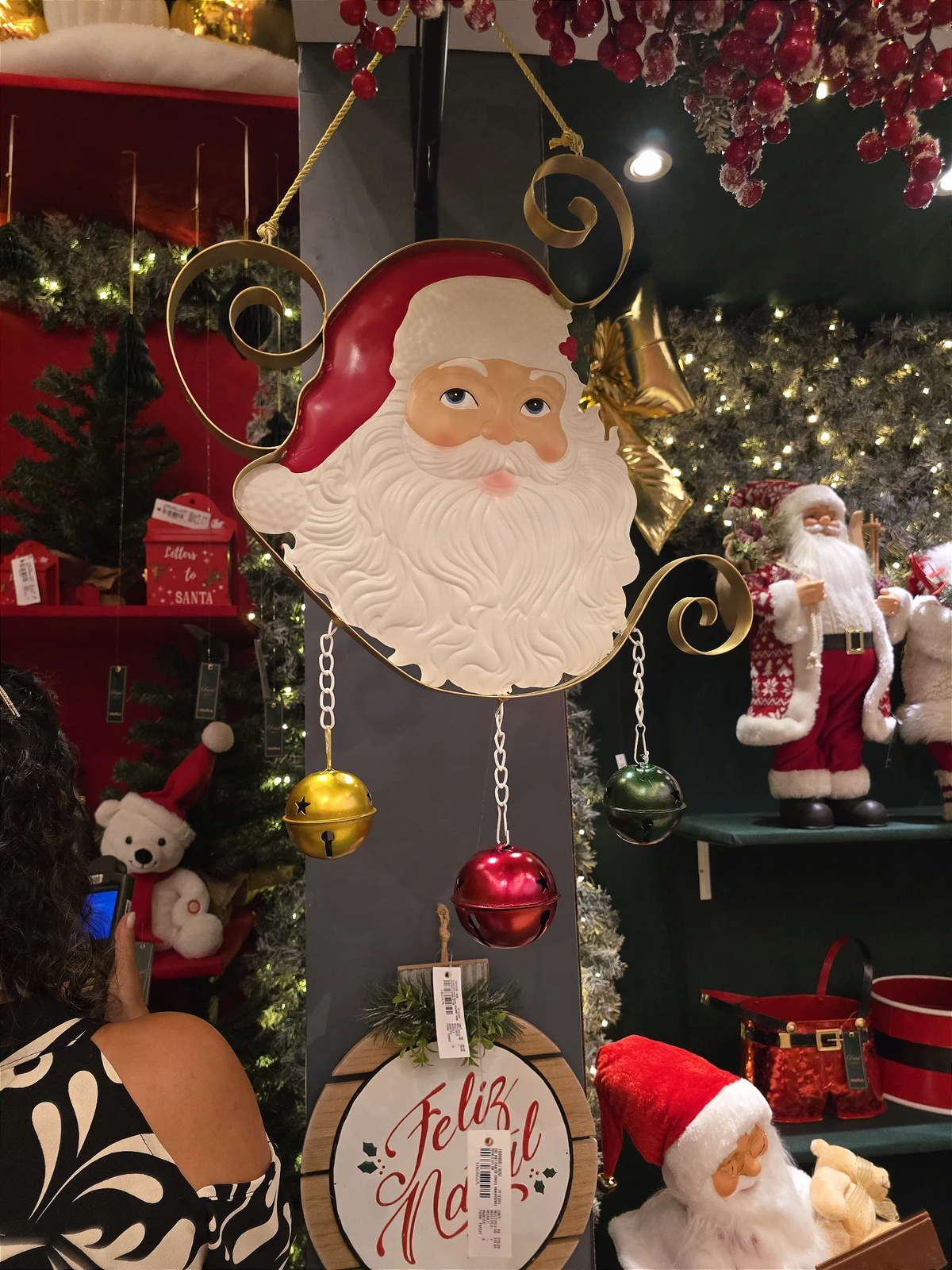 Placa decorativa em metal Noel 90cm