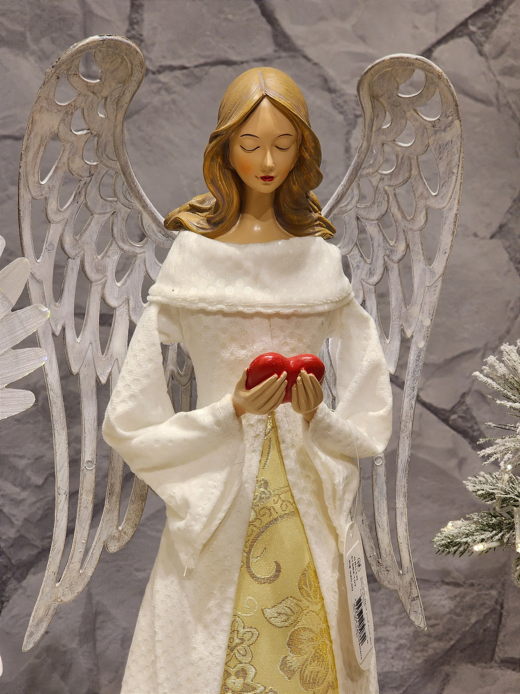 Anjo em resina com Luz branco e dourado 56cm