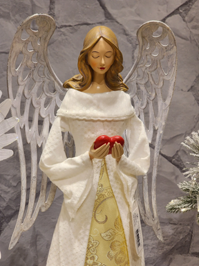 Anjo em resina com Luz branco e dourado 56cm