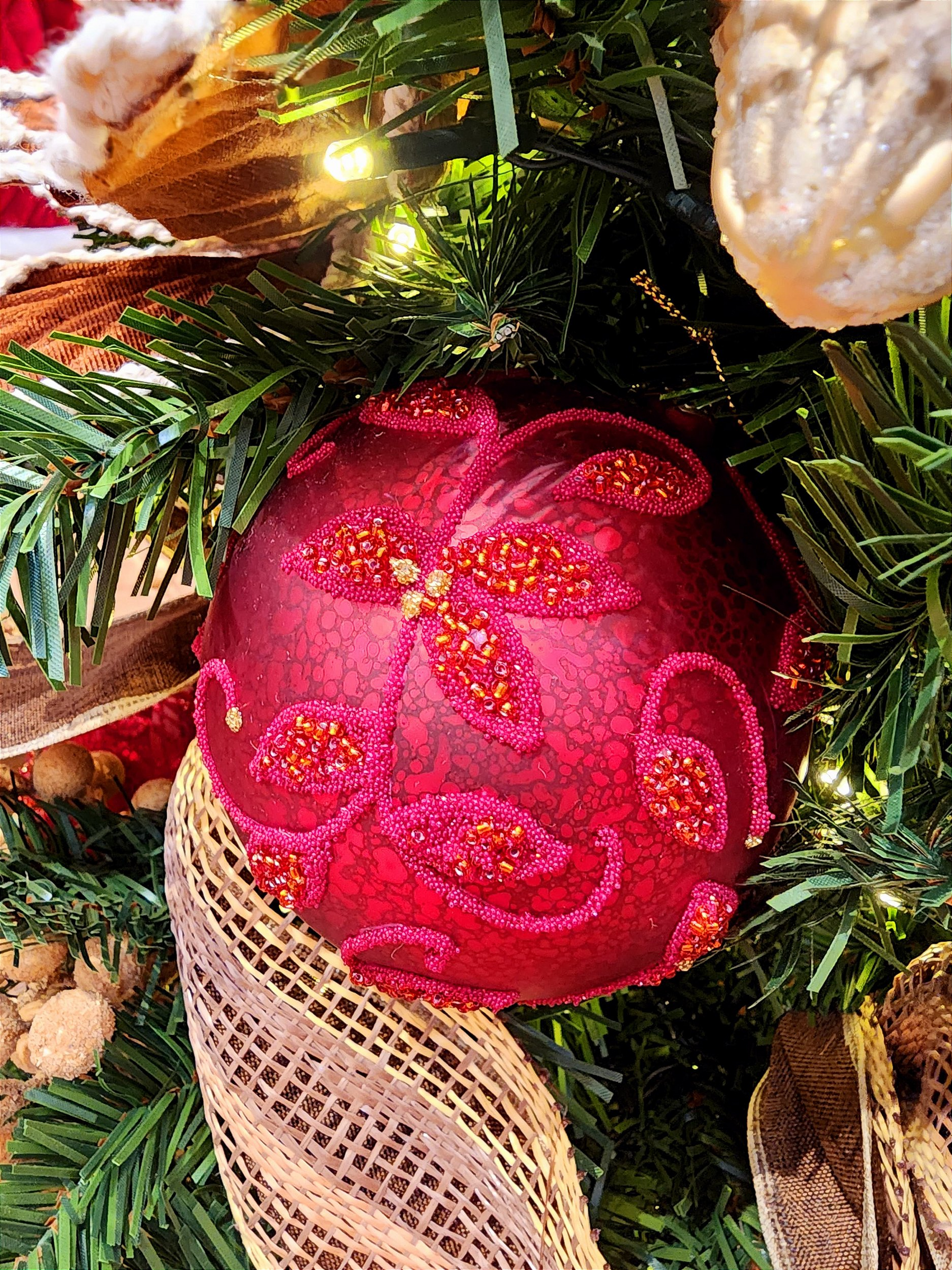 Pendente ornamento de vidro soprano bola vermelha 10cm