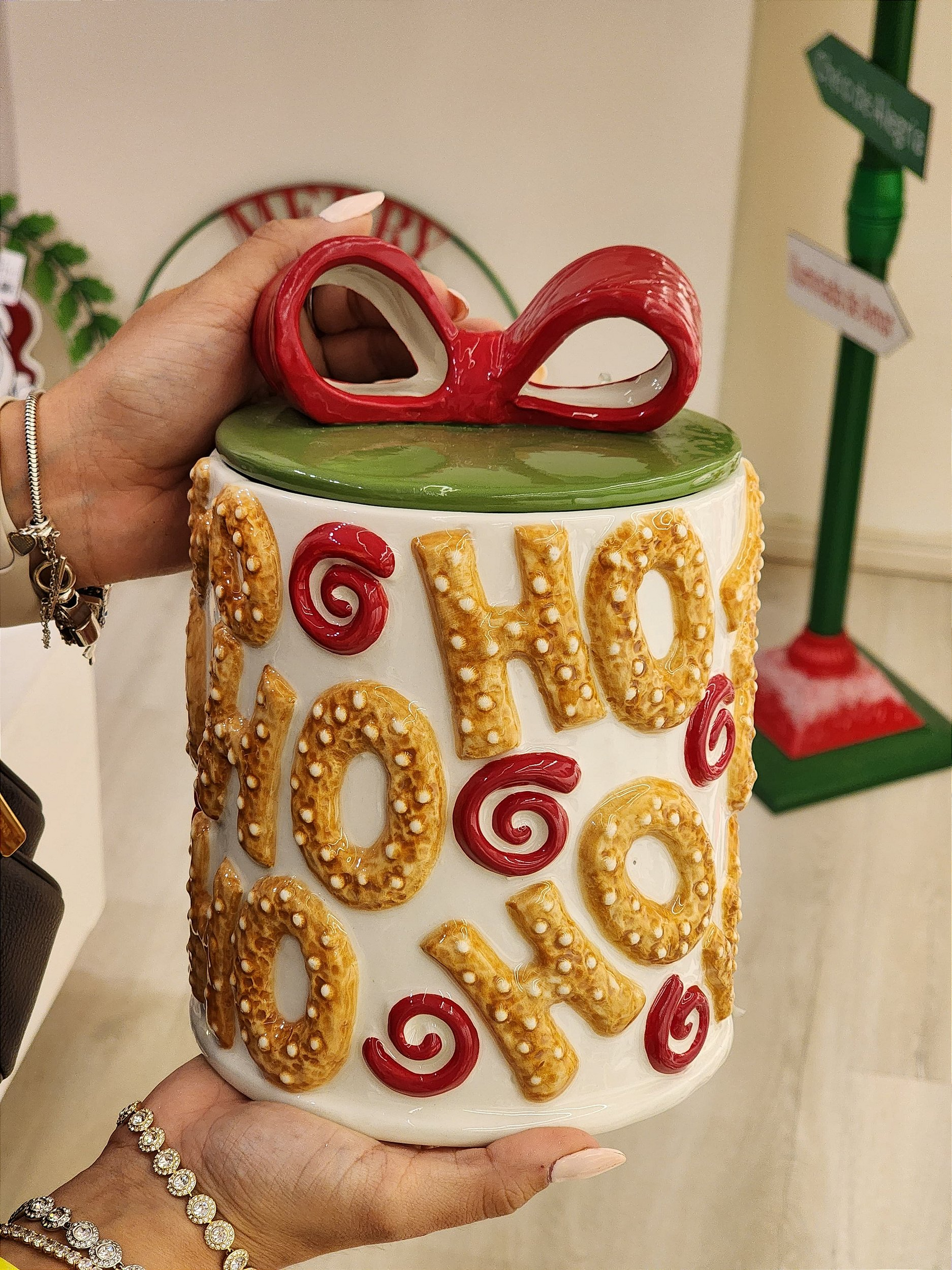Pote decorativo com tampa Ginger hohoho 21cm