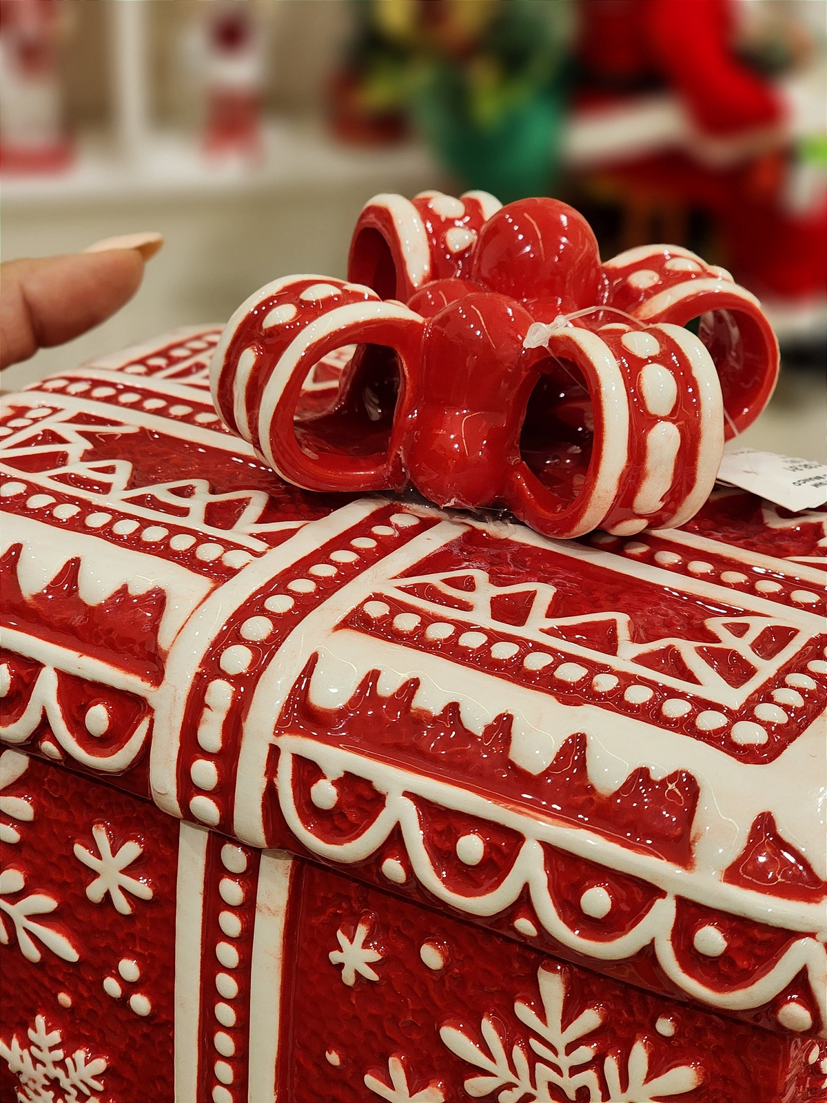 Pote decorativo com tampa caixa de presente 21cm