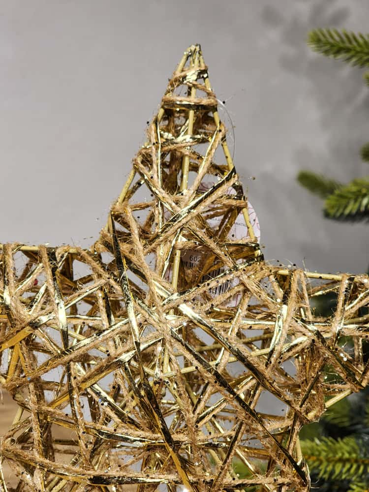 Ponteira estrela aramada dourada 25cm