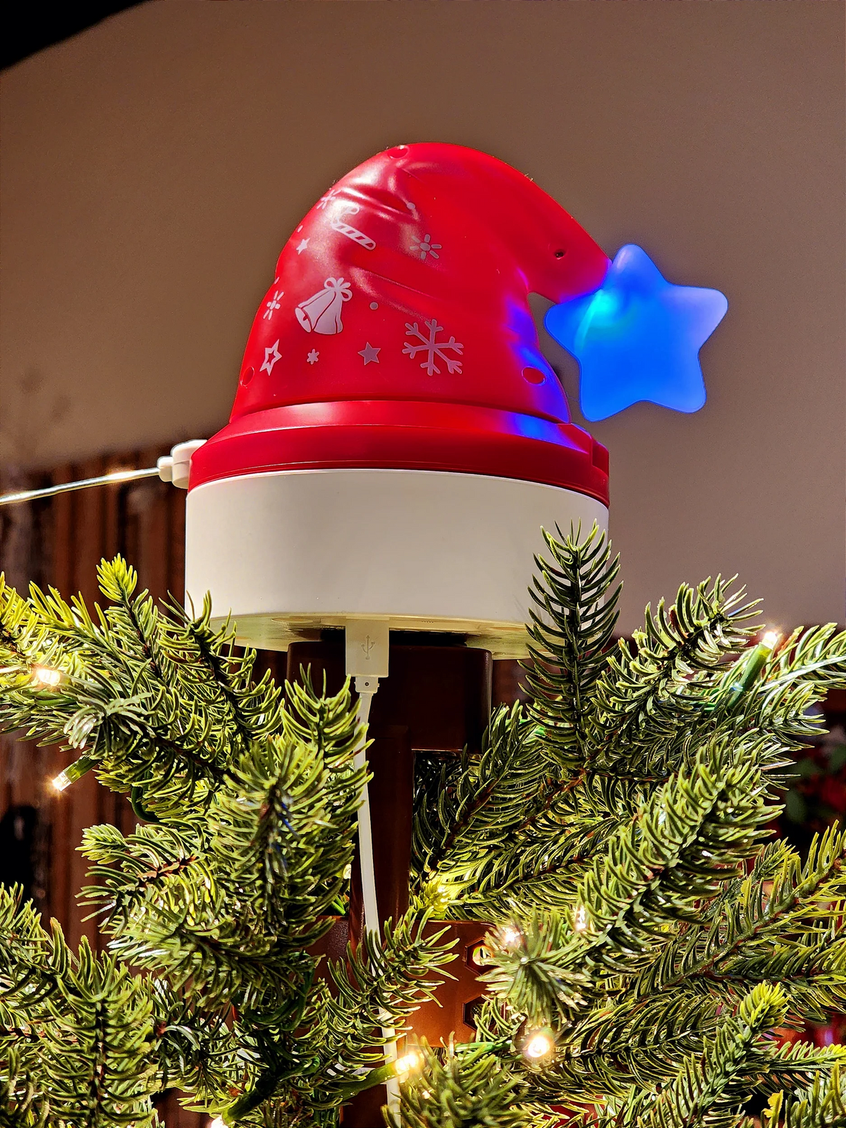 Ponteira para árvore com balão do Papai Noel com movimento luz e som