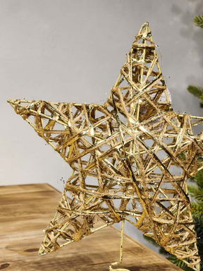 Ponteira estrela aramada dourada 25cm