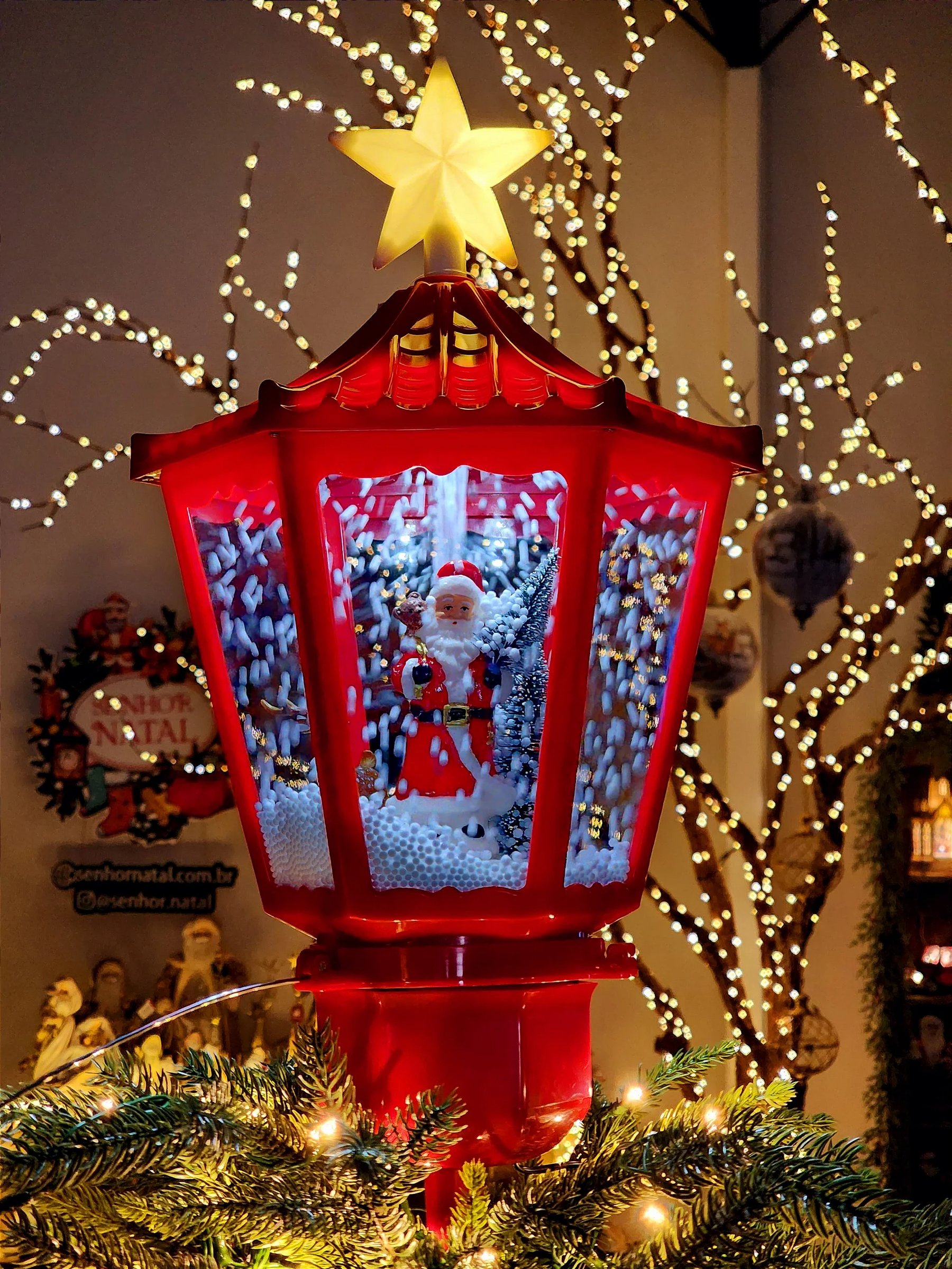 Ponteira para Árvore com globo de neve com movimentos do balão luz e som.
