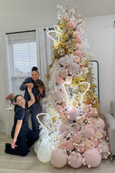 Árvore Rosé Luxo com Flores, Dourado & Borboletas de LED