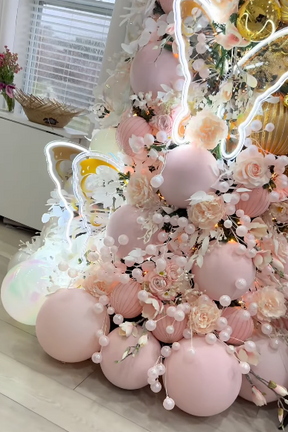 Árvore Rosé Luxo com Flores, Dourado & Borboletas de LED